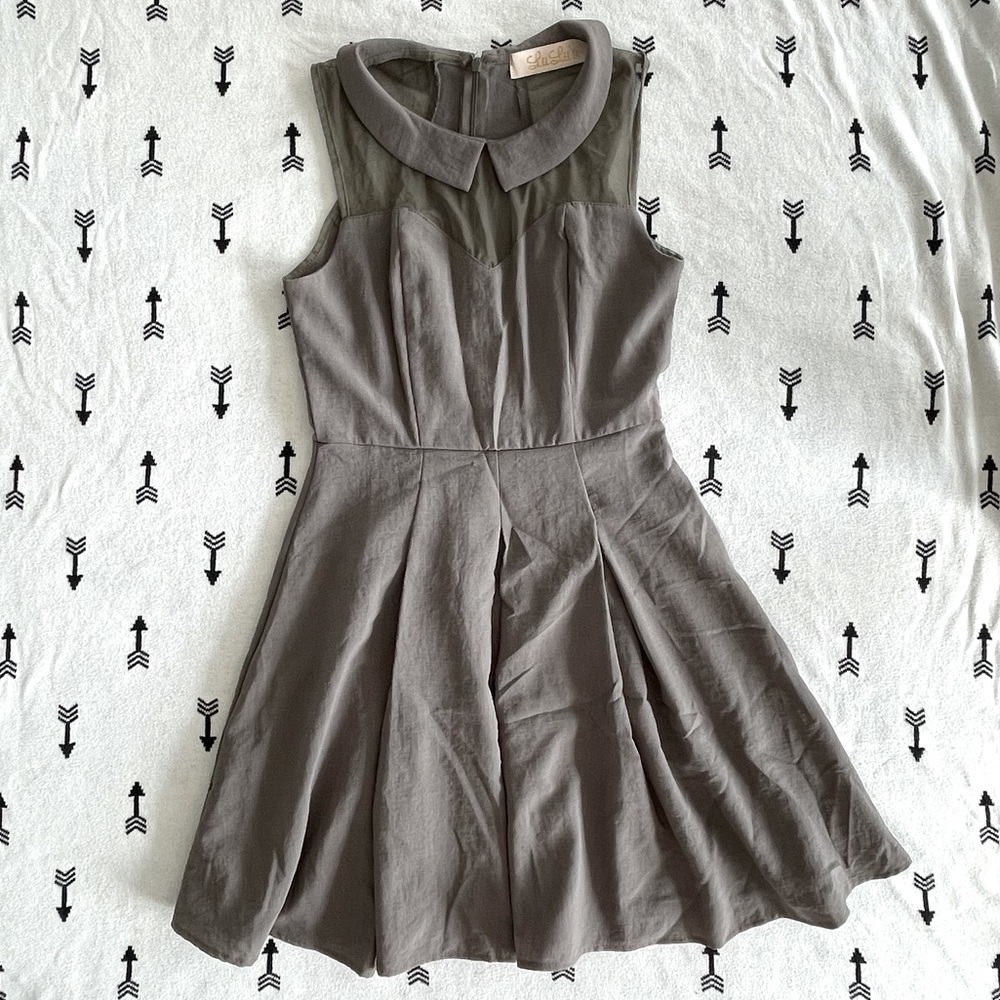 Lulus Olive Green Mesh Bodice Pleated Dress